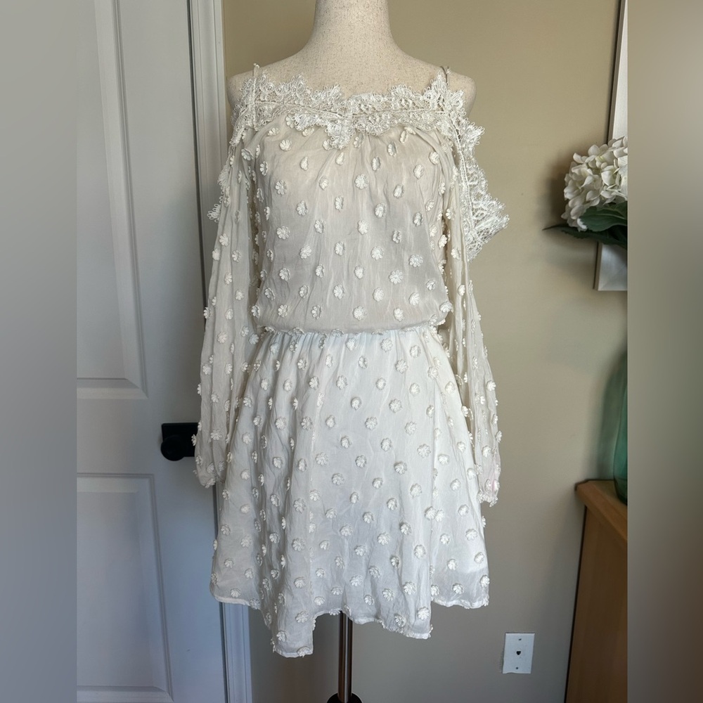 Karina Grimaldi White Floral Lace Detailed Sheer Long Sleeve Mini Dress XS - Picture 3 of 8